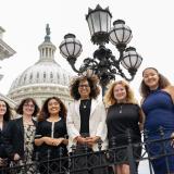 Congresswoman Kamlager-Dove alongside interns outside of the Capitol.