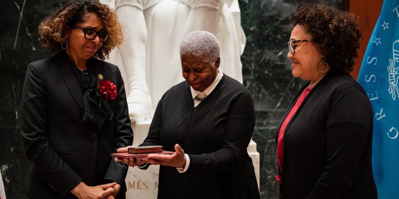 Congresswoman Kamlager-Dove with her mother and Chair Jackson