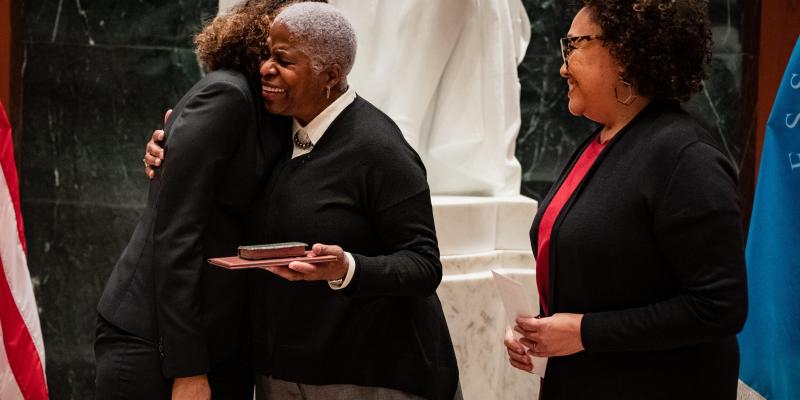 Congresswoman Kamlager-Dove with her mother and Chair Jackson