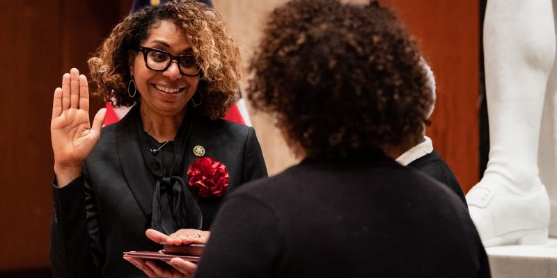 Congresswoman Kamlager-Dove with her mother and Chair Jackson