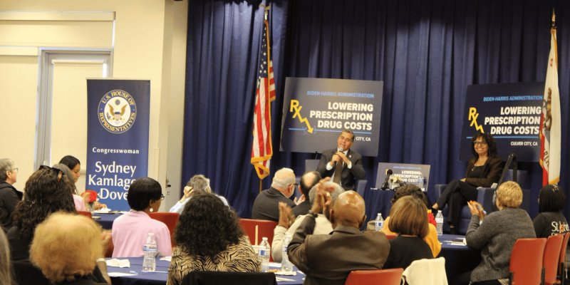 Congresswoman Kamlager-Dove and Secretary Becerra conduct a town hall on drug pricing at the Culver City Senior Center.