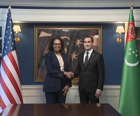 Rep. Kamlager-Dove and President Berdimuhamedow